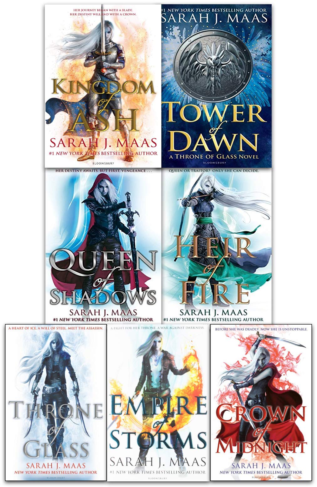 Throne Of Glass Series Collection 7 Books Set By Sarah J Maas - Heir of Fire, The Thorne Of Glass, Empire Of Storms, Tower Of Dawn, Crown Of Midnight, Queen Of Shadows, Kingdom of Ash