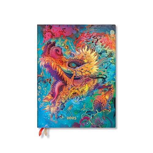 Paperblanks 2025 Weekly Planner Humming Dragon Android Jones Collection 12-Month Flexis MIDI Horizontal Elastic Band 176 Pg 100 GSM