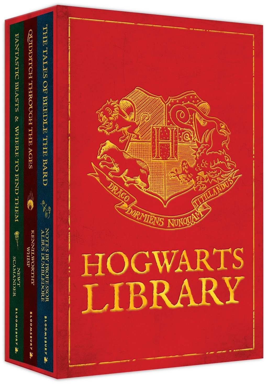 The Hogwarts Library Boxed Set including Fantastic Beasts & Where to Find Them: Quidditch through the Ages; Fantastic Beasts and where to find them; The Tales of Beedle the Bard. Boxed Set