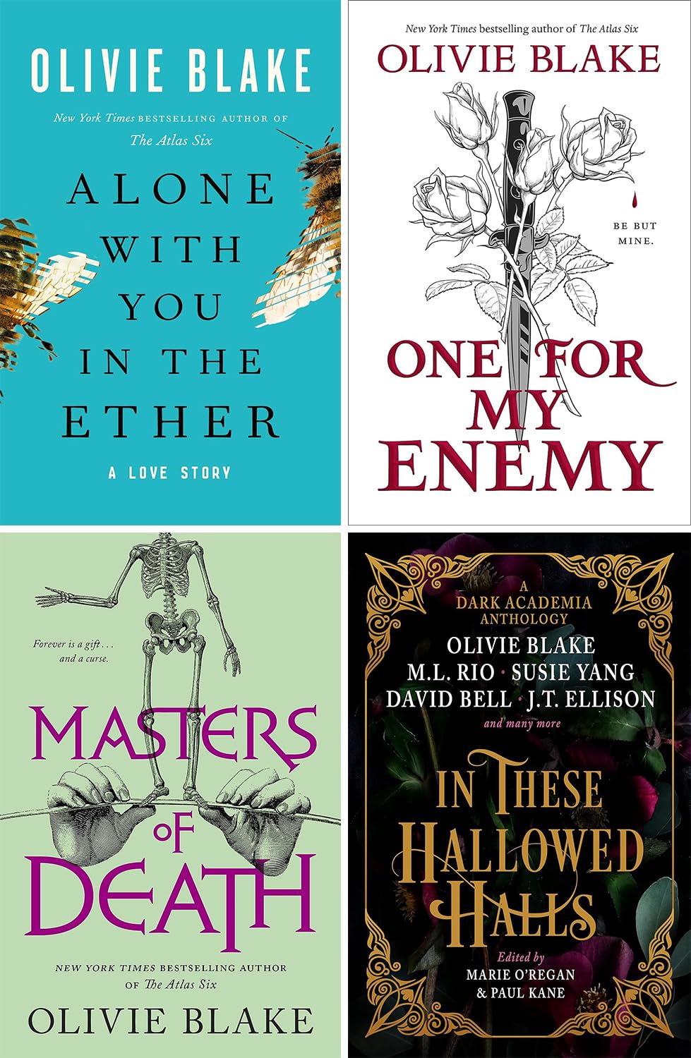 Olivie Blake's 4-Book Set (Alone with You in the Ether: a Love Story, One for My Enemy, Masters of Death, In These Hallowed Halls: a Dark Academia Anthology)