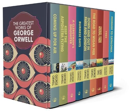 The Greatest Works of George Orwell 9 Books Set: Homage to Catalonia, Burmese Days, 1984, Animal Farm, The Road to Wigan Pier, Down and Out in Paris and London
