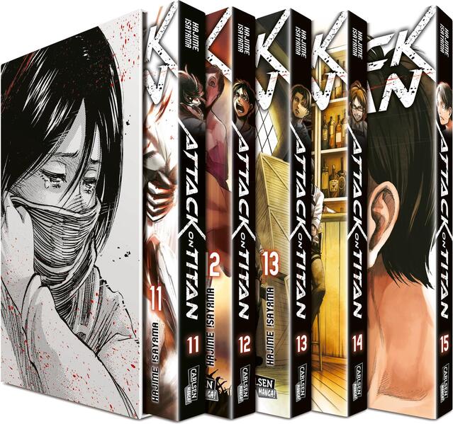 Attack on Titan, Bände 11-15 im Sammelschuber mit Extra: Fantasy-Action-Manga ab 16 Jahren über den Kampf gegen menschenfressende Titanen
