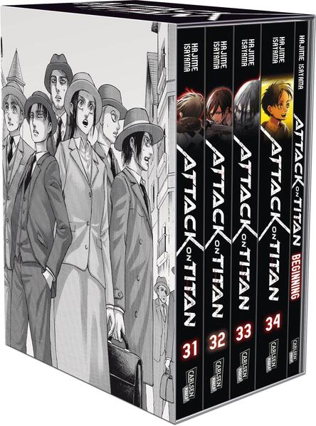 Attack on Titan, Bände 31-34 im Sammelschuber mit Extra: Fantasy-Action-Manga ab 16 Jahren über den Kampf gegen menschenfressende Titanen