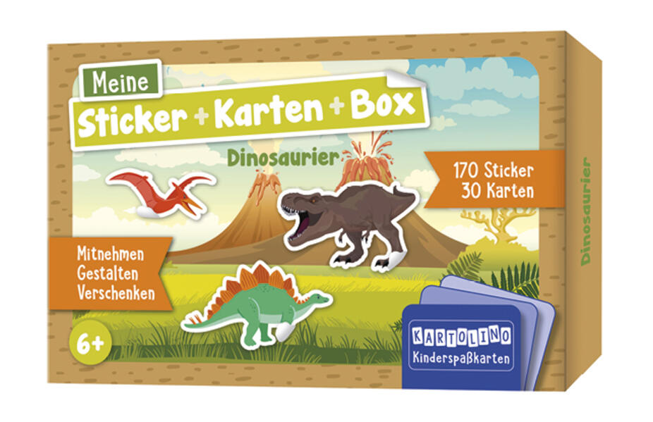 Meine Sticker + Karten + Box - Dinosaurier: Mitnehmen, gestalten, verschenken (KARTOLINO Kinderspaßkarten: Meine Sticker+Karten+Box)