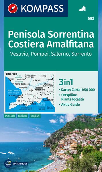 KOMPASS Wanderkarte 682 Penisola Sorrentina, Costiera Amalfitana, Vesuvio, Pompei, Salerno, Sorrento 1:50.000: 3in1 Wanderkarte mit Aktiv Guide und Ortsplänen.
