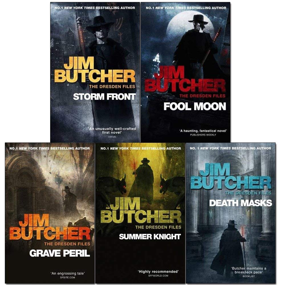 Jim Butcher Dresden Files Series 1 Collection 5 Books Set (Storm Front, Fool Moon, Grave Peril, Summer Knight, Death Masks)