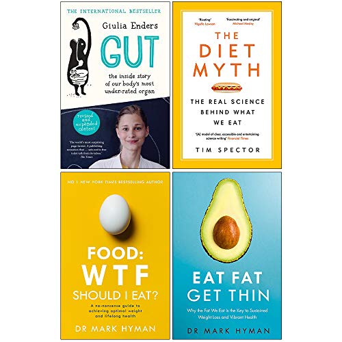 Gut Giulia Enders, The Diet Myth, Food Wtf Should I Eat, Eat Fat Get Thin 4 Books Collection Set