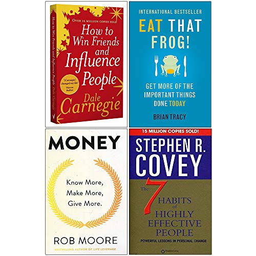 How to Win Friends and Influence People, Eat That Frog, Money Know More Make More Give More, The 7 Habits of Highly Effective People 4 Books Collection Set