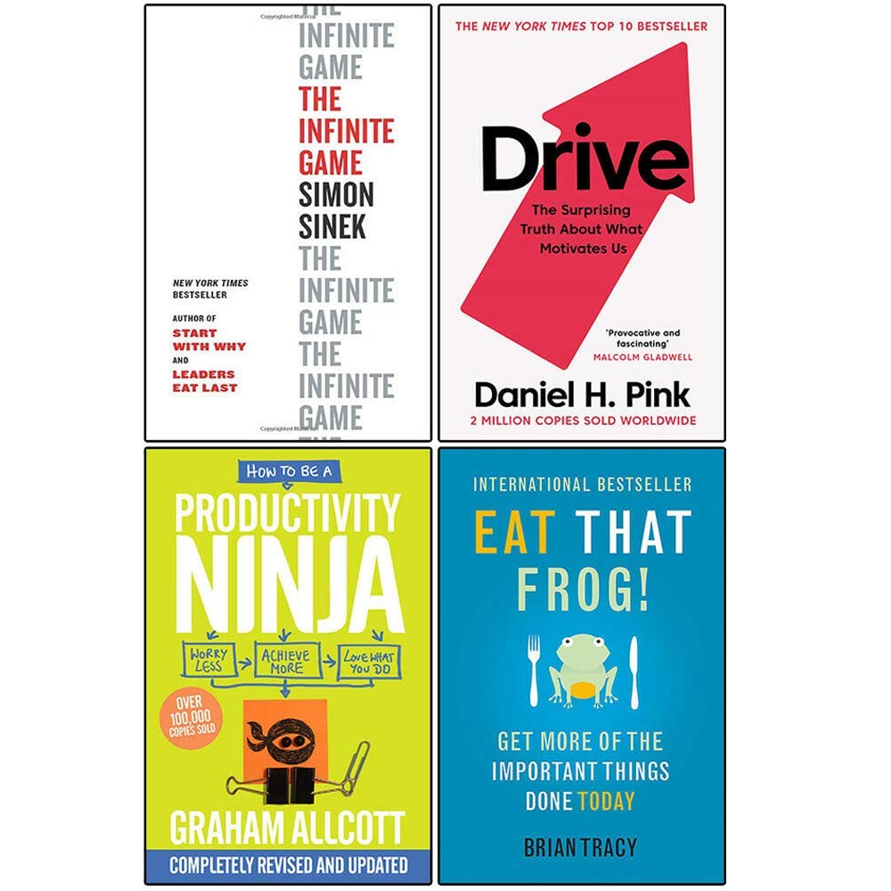 The Infinite Game, Drive, How to be a Productivity Ninja, Eat That Frog 4 Books Collection Set