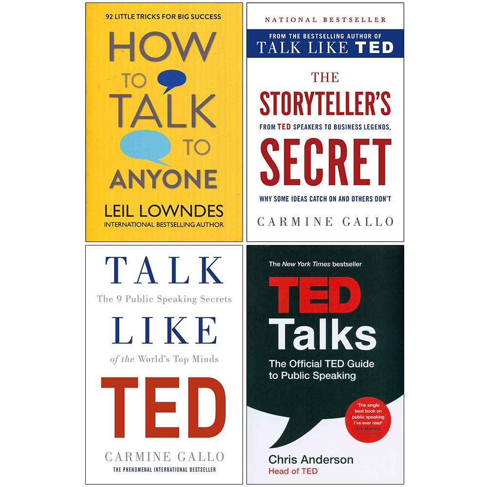 How to Talk to Anyone, The Storyteller's Secret, Talk Like TED, TED Talks 4 Books Collection Set