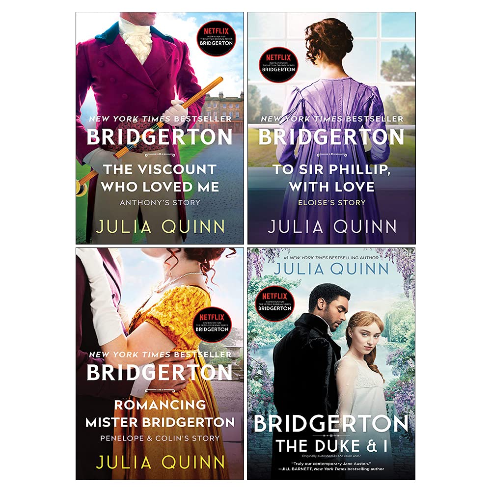 Julia Quinn Bridgerton Family Series 4 Collection Books Set (Romancing Mr Bridgerton, The Viscount Who Loved Me, The Duke and I, To Sir Phillip, With Love)