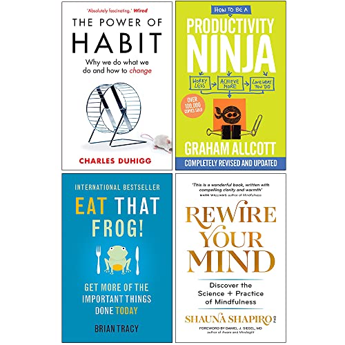 The Power of Habit, How to be a Productivity Ninja, Eat That Frog, Rewire Your Mind 4 Books Collection Set