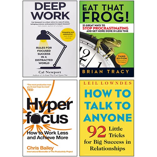 Deep Work, Hyperfocus, Eat That Frog!, How to Talk to Anyone 4 Books Collection Set