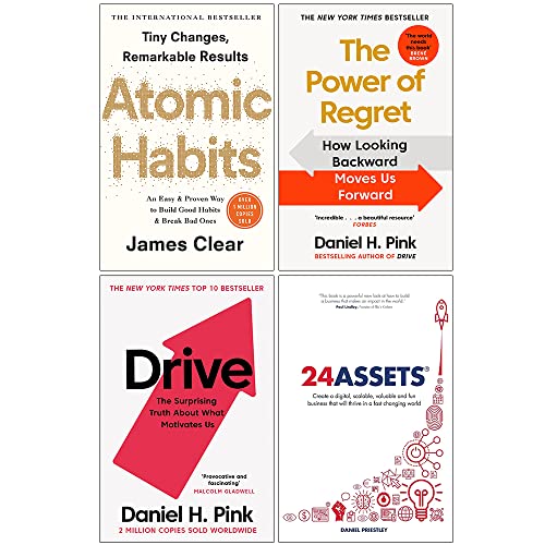 Atomic Habits, The Power of Regret, Drive & 24 Assets Collection 4 Books Set