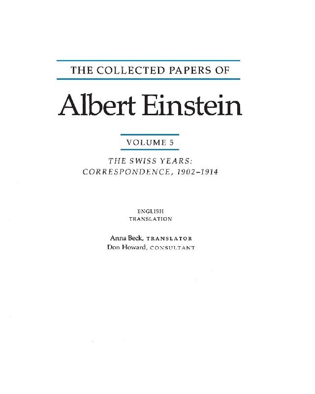 The Collected Papers of Albert Einstein, Volume 5 (English)