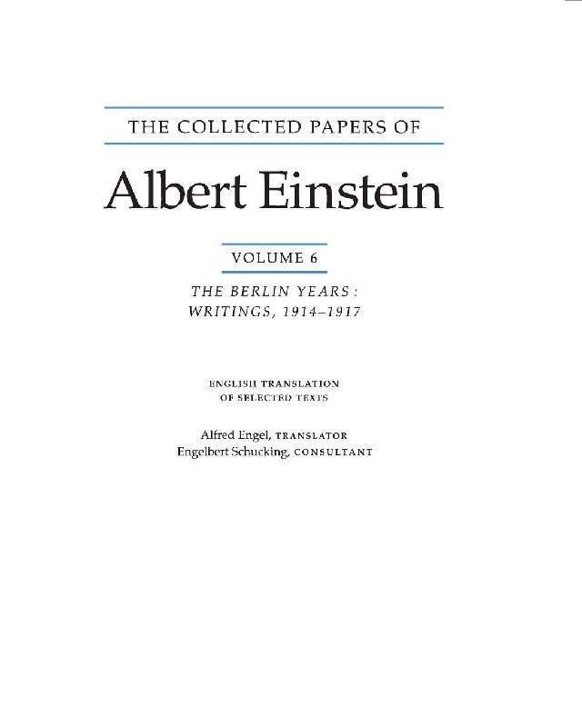 The Collected Papers of Albert Einstein, Volume 6 (English)