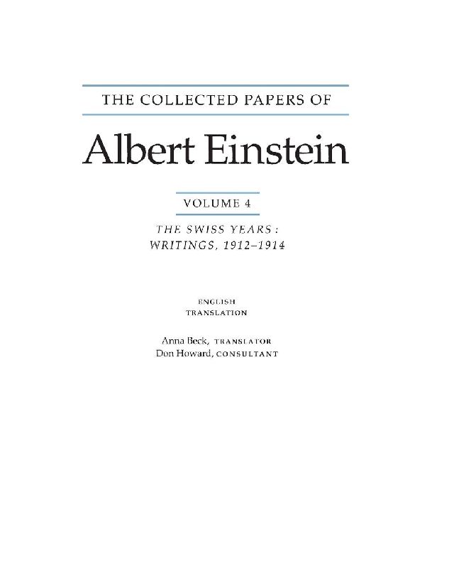 The Collected Papers of Albert Einstein, Volume 4 (English)