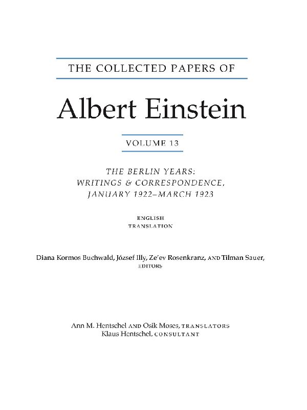 The Collected Papers of Albert Einstein, Volume 13