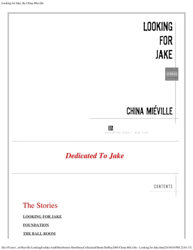 Looking for Jake and Other Stories 1st edition by Mieville, China (2005) Hardcover
