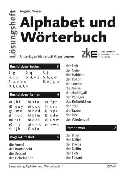 Lerntraining Alphabet und Wörterbuch Lösungen