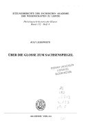 Über die Glosse zum Sachsenspiegel
