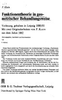 Funktionstheorie in geometrischer Behandlungsweise