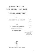 Grundlagen des Studiums der Germanistik