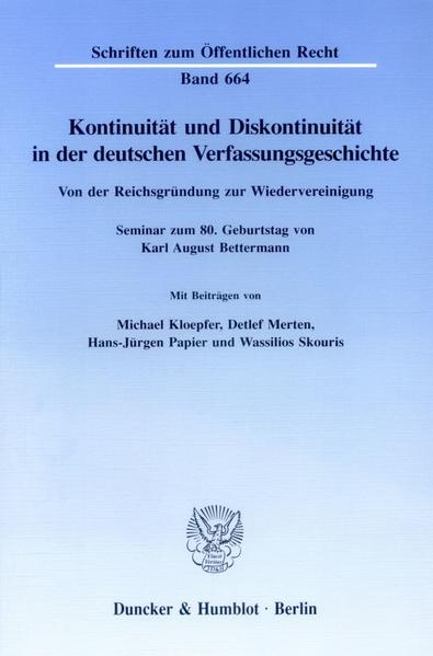 Kontinuität und Diskontinuität in der deutschen Verfassungsgeschichte.
