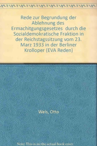 Rede zum "Ermächtigungsgesetz" am 23. März 1993 in der Berliner Krolloper