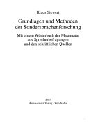 Grundlagen und Methoden der Sondersprachenforschung