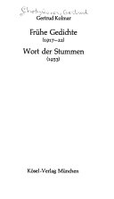 Frühe Gedichte (1917-1922). Wort der Stummen (1933)
