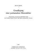 Grundlegung einer puritanischen Mimesislehre