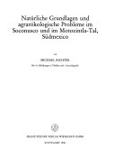 Natürliche Grundlagen und agrarökologische Probleme im Soconusco und im Motozintla-Tal, Südmexico