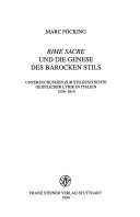 Rime sacre und die Genese des barocken Stils