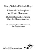 Dissertatio Philosophica de Orbitis Planetarum /Philosophische Erörterung über die Planetenbahnen