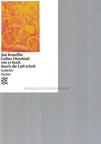 Gelbes Dienstrad wie es hoch durch die Luft schoss