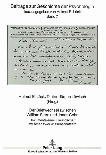 Der Briefwechsel zwischen William Stern und Jonas Cohn