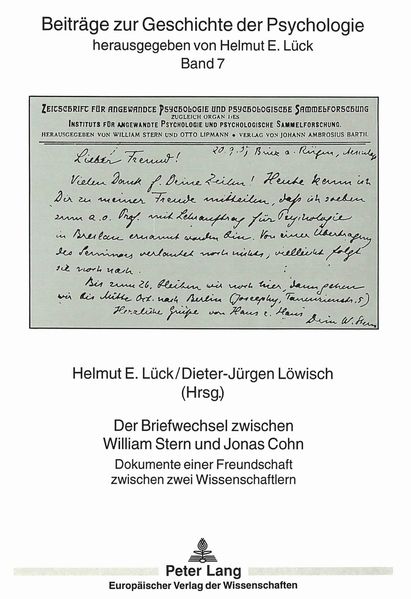 Der Briefwechsel zwischen William Stern und Jonas Cohn