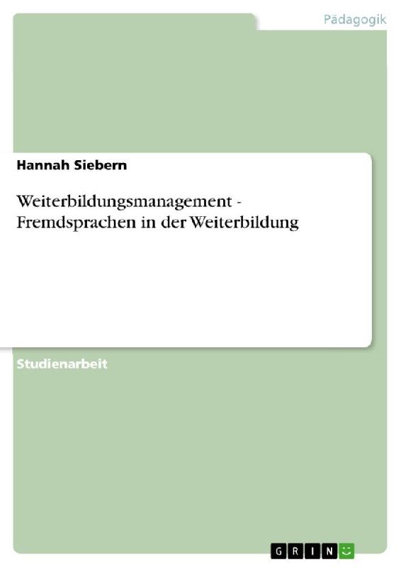 Weiterbildungsmanagement - Fremdsprachen in der Weiterbildung
