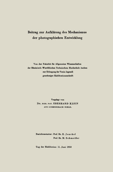 Beitrag zur Aufklärung des Mechanismus der photographischen Entwicklung