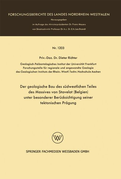 Der geologische Bau des südwestlichen Teiles des Massives von Stavelot (Belgien) unter besonderer Berücksichtigung seiner tektonischen Prägung
