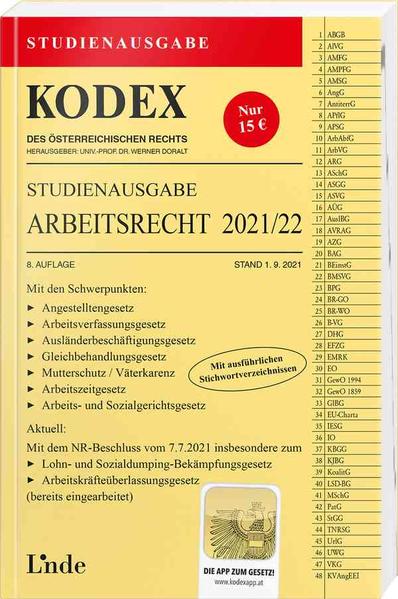 KODEX Studienausgabe Arbeitsrecht 2021/22