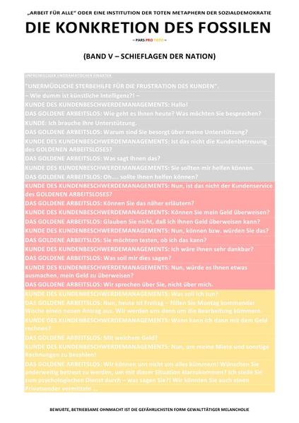 DIE KONKRETION DES FOSSILEN / DIE KONKRETION DES FOSSILEN – „ARBEIT FÜR ALLE“ ODER EINE INSTITUTION DER TOTEN METAPHERN DER SOZIALDEMOKRATIE (BD 5/6)