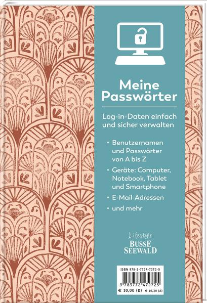 Meine Passwörter. Ein Eintragebuch für Ihre Zugangsdaten, das man einfach in seinem Bücherregal verstecken kann
