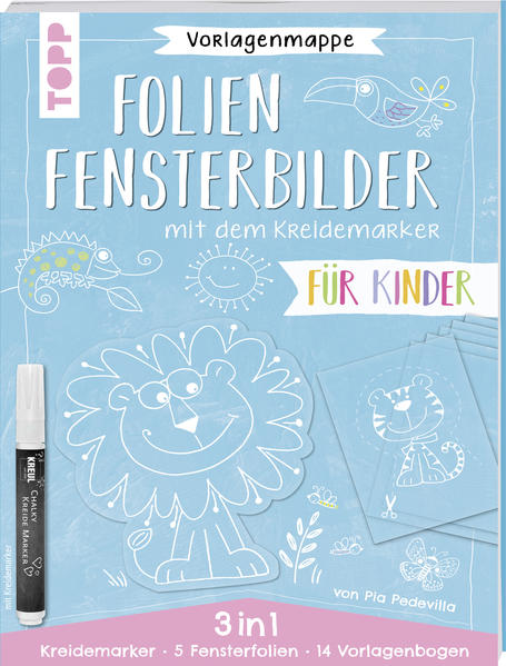 Vorlagenmappe 3 in 1 - Folien-Fensterbilder mit dem Kreidemarker - Für Kinder. Inkl. 5 Fensterfolien zum Bemalen und Ausschneiden und Original Kreidemarker von Kreul.