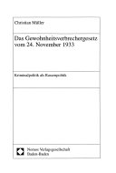 Das Gewohnheitsverbrechergesetz vom 24.11.1933