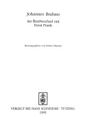 Johannes Brahms im Briefwechsel mit Ernst Frank