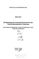 Die Bedeutung der Corporate Governance für den Transformationsprozess in Osteuropa