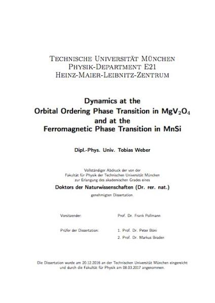 Dynamics at the Orbital Ordering Phase Transition in MgV2O4 and at the Ferromagnetic Phase Transition in MnSi