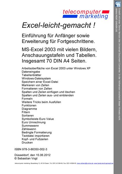 Excel-leicht-gemacht, Einführung für Anfänger, sowie Erweiterung für Fortgeschrittene.